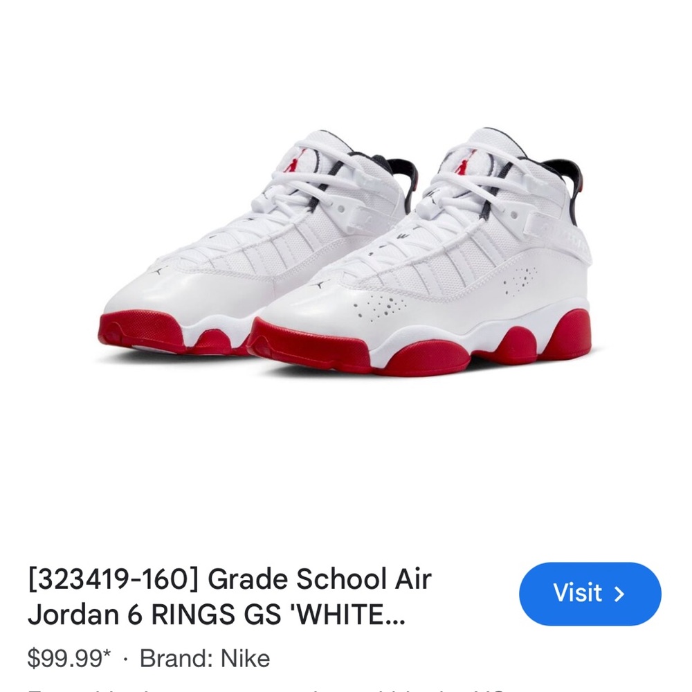 Jordan 6 Rings big kid size 2.5 (7-8 years old)